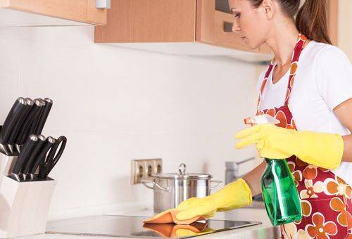 Reinigung der Arbeitsplatte in der Küche