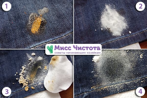 Entfernen von Farbflecken aus Jeans mit Öl und Natron