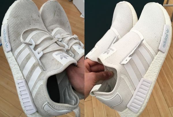 Sportschuhe vor und nach der Reinigung