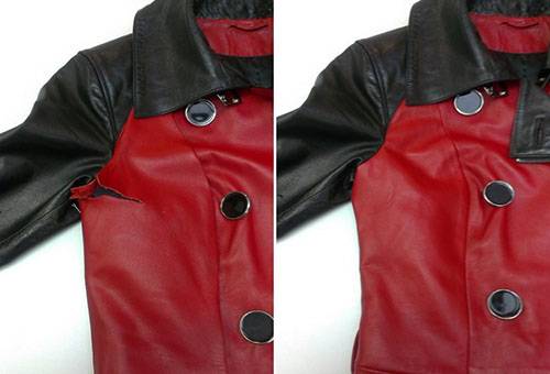 Lederjacke vor und nach der Reparatur