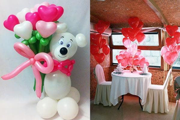 Arrangements aus Luftballons zum Valentinstag