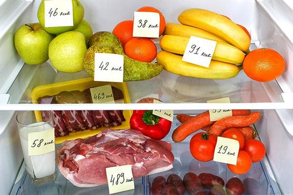 Kaloriengehalt der Lebensmittel im Kühlschrank