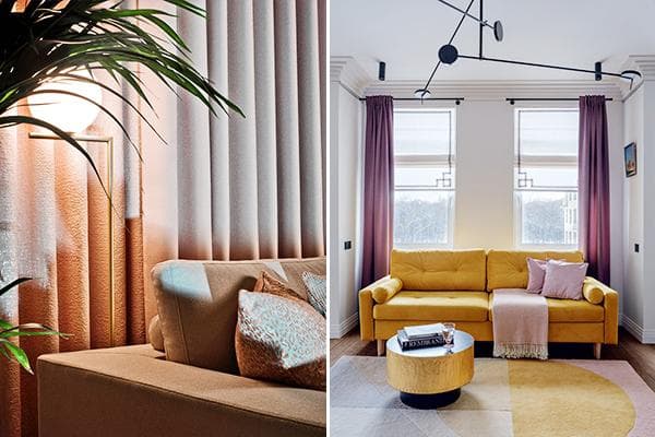 Moderne Vorhänge in Wohnzimmer-Interieurs