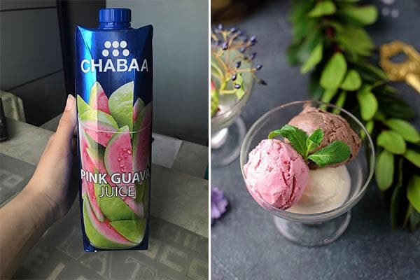 Saft und Speiseeis mit Guave