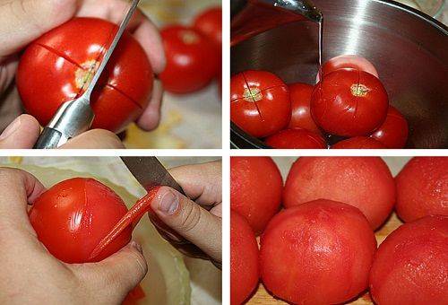 Vorgang des Schälens von Tomaten mit einem Messer
