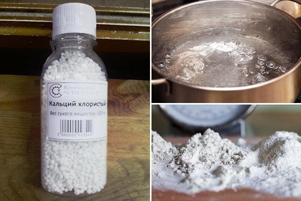 Calciumchlorid, Wasser und Stärke