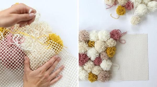 Herstellung eines Teppichs aus Pompons