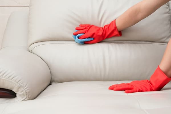 Reinigung eines Sofas aus Kunstleder