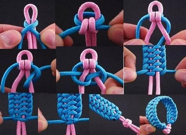 Flechten eines Armbands aus Kordeln
