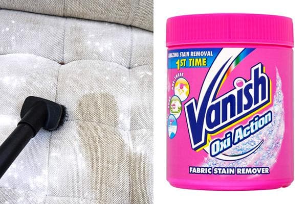 Reinigung des Sofas mit Vanish-Pulver