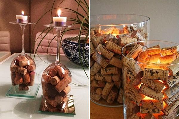 Dekoration von Kerzenständern aus Weinkorken