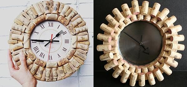 Dekoration einer Wanduhr mit Weinkorken