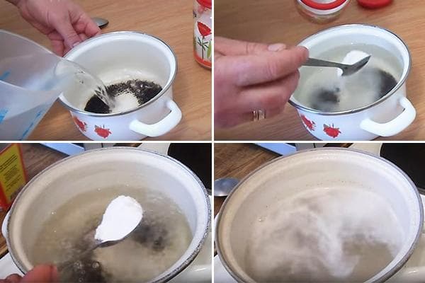 Reinigung eines emaillierten Topfes von Anbrand mit Salz und Soda