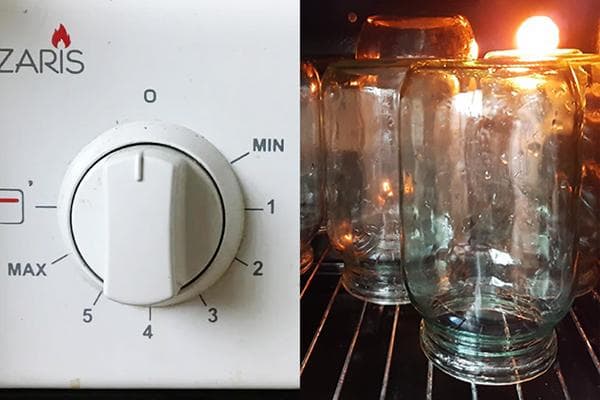 Temperaturregler und Gläser im Ofen