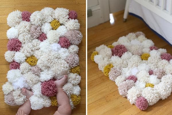 Pompon-Teppich im Schlafzimmer