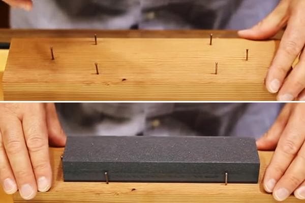 Fixation de la pierre à aiguiser sur la planche