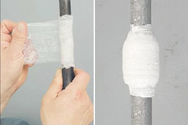 Beheben eines Rohrlecks mit Verband und Salz