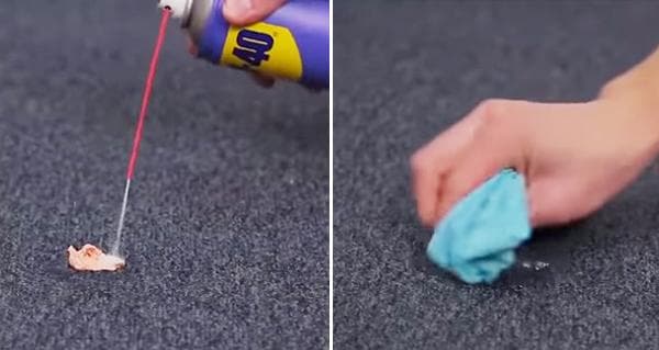 Entfernung von Kaugummi aus Teppichboden mit WD-40