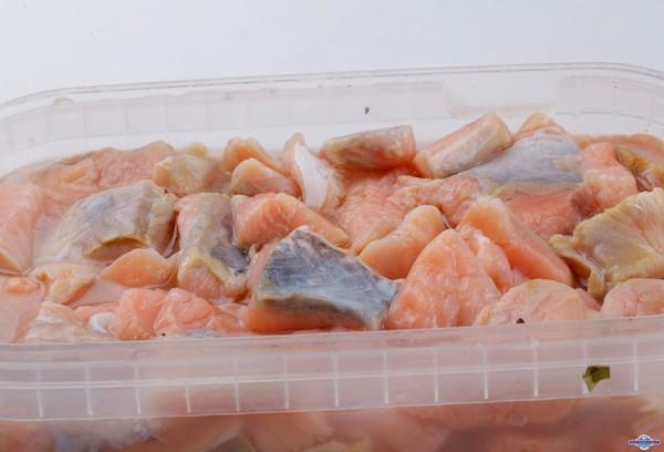 Fischstücke im Behälter
