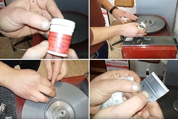 Verwendung eines professionellen Schärfsets für Haarschneidemesser