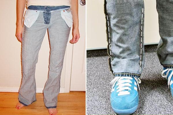 Heftnähte zum Verengen der Jeans an den Seiten