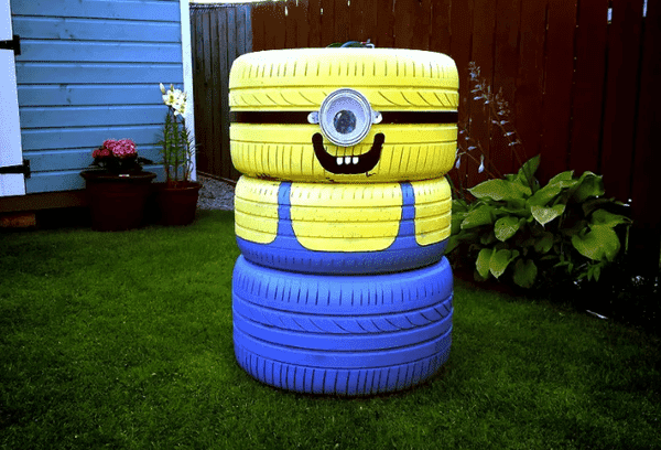 Minion-Müllbehälter aus Reifen