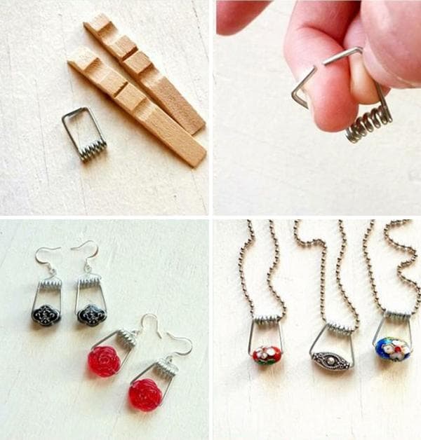 Modeschmuck aus Federn von Wäscheklammern
