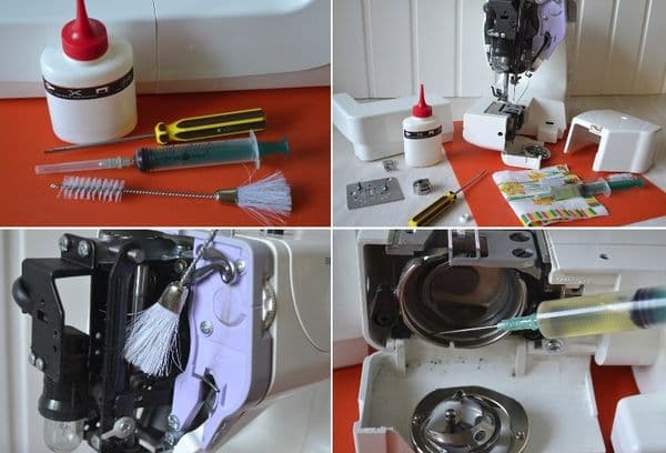 Bürsten und Öl zum Schmieren der Maschine