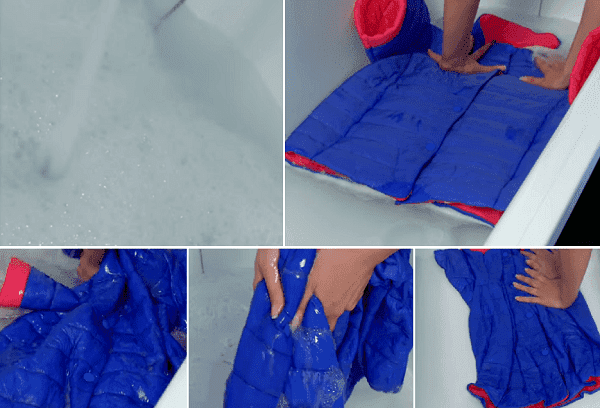 Handwäsche einer Polyesterjacke
