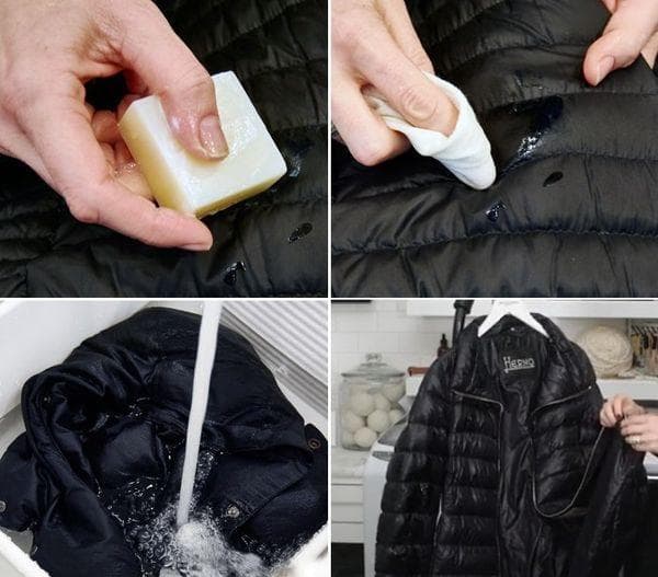 Schritt-für-Schritt-Wäsche der Jacke