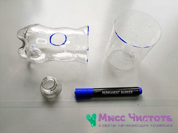 Die Plastikflasche zerschneiden