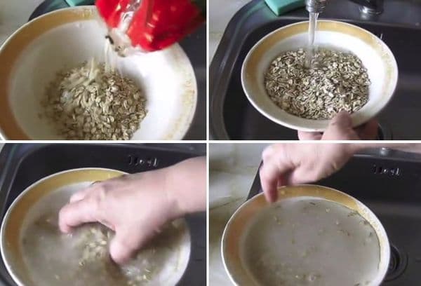 Reinigung von Haferflocken vor dem Kochen