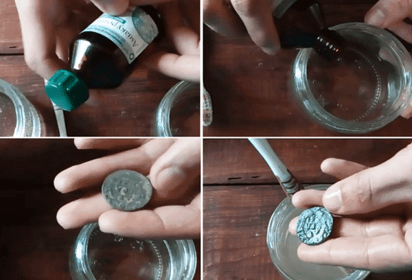 Reinigung von Münzen mit Salmiakgeist