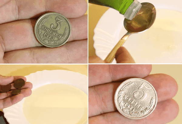 Reinigung von Bronzemünzen mit Essig