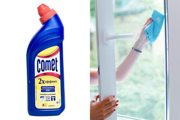 Comet zur Entfernung von Zementflecken am Fenster