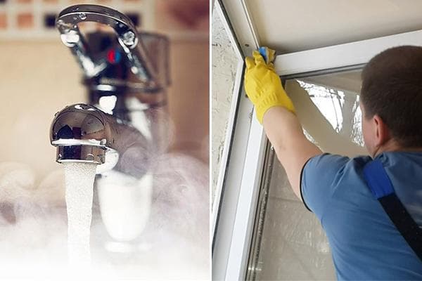 Entfernen von Zementflecken am Fenster mit warmem Wasser