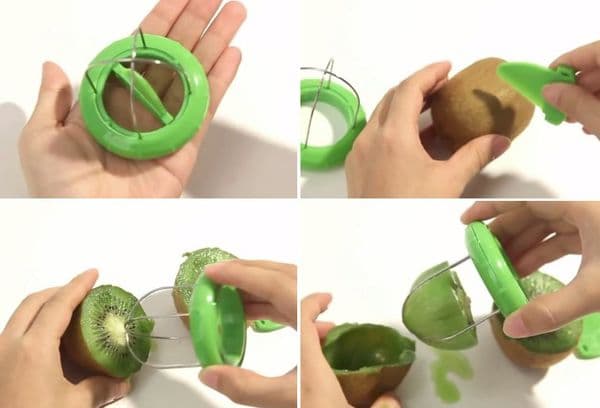 Schälen einer Kiwi mit einem Spezialmesser