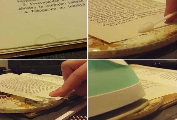 Fleckenentfernung von Buchseiten