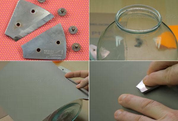 Schärfen von Eisschraubenmessern auf einem Glas