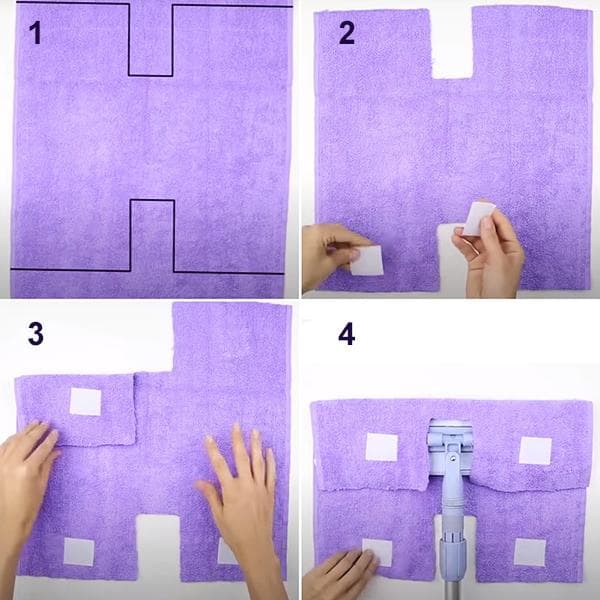 Schema zur Herstellung eines praktischen Wischlappens aus einem Handtuch