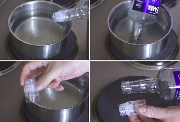 Entfernen des Ausgießers aus der Flasche