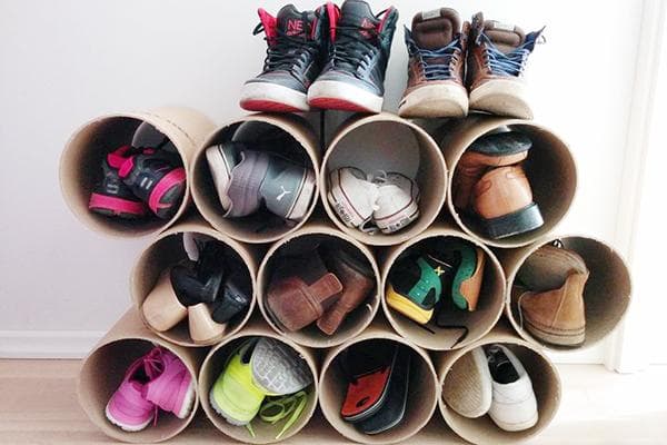 Schuh-Organizer aus Papprohren