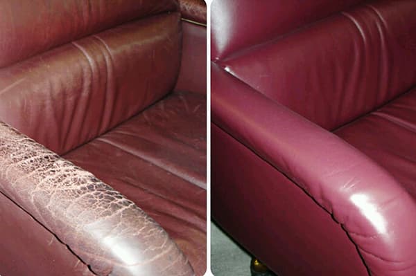 Ledersofa vor und nach dem Lackieren