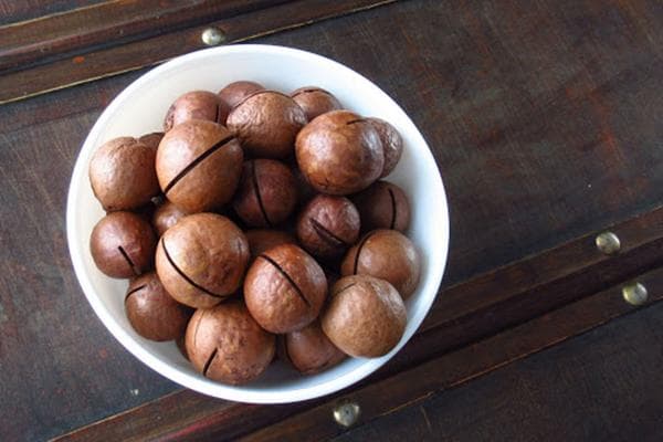 Macadamia-Nüsse in der Schale
