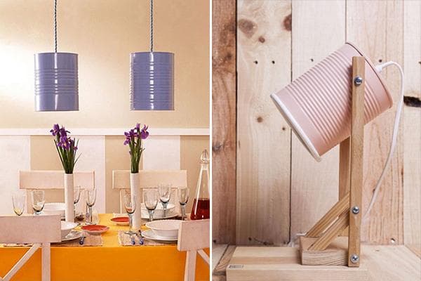 Hängelampen und Tischlampe aus Konservendosen