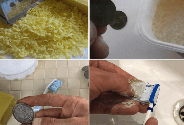 Reinigung von Münzen in Seife