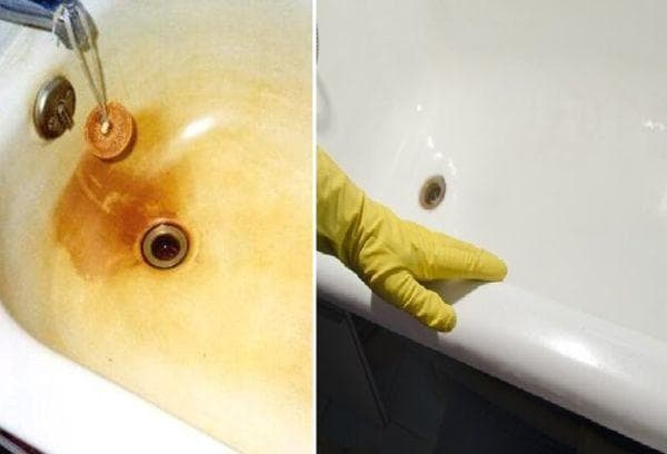 Fotos der Badewanne vor und nach der Reinigung