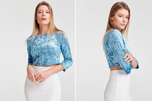 Top aus blauem Velours