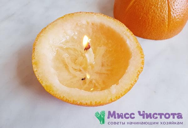 Kerze aus Orangenschale