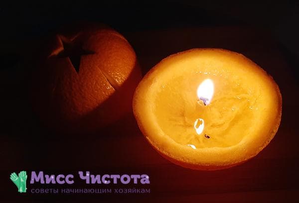 Kerze aus Orangenschale